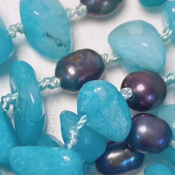 Hand-Knotted Multi-Strand Aqua Color Amazonite Bib Necklace w/ Toggle Clasp 19” - Picture 6 of 16